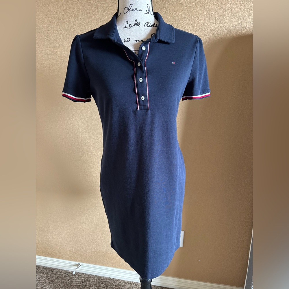 Tommy Hilfiger Navy Polo Midi Dress with Red & White Trim